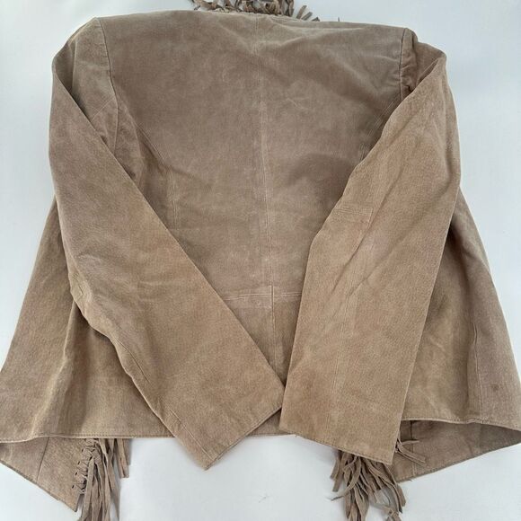 Dialogue Vintage Tan 100% Leather Fringe Cowgirl Y2K Jacket Size XS Women’s - Picture 3 of 7